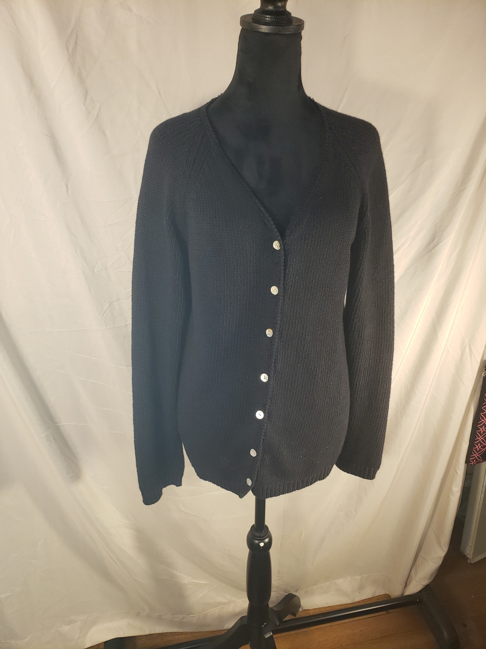 Coldwater Creek Black V-Neck Button Front Cardigan - L